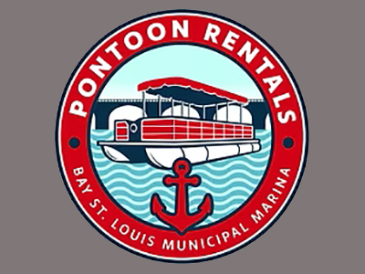 Pontoons Rentals of Bay St. Louis with party barge and anchor logo.