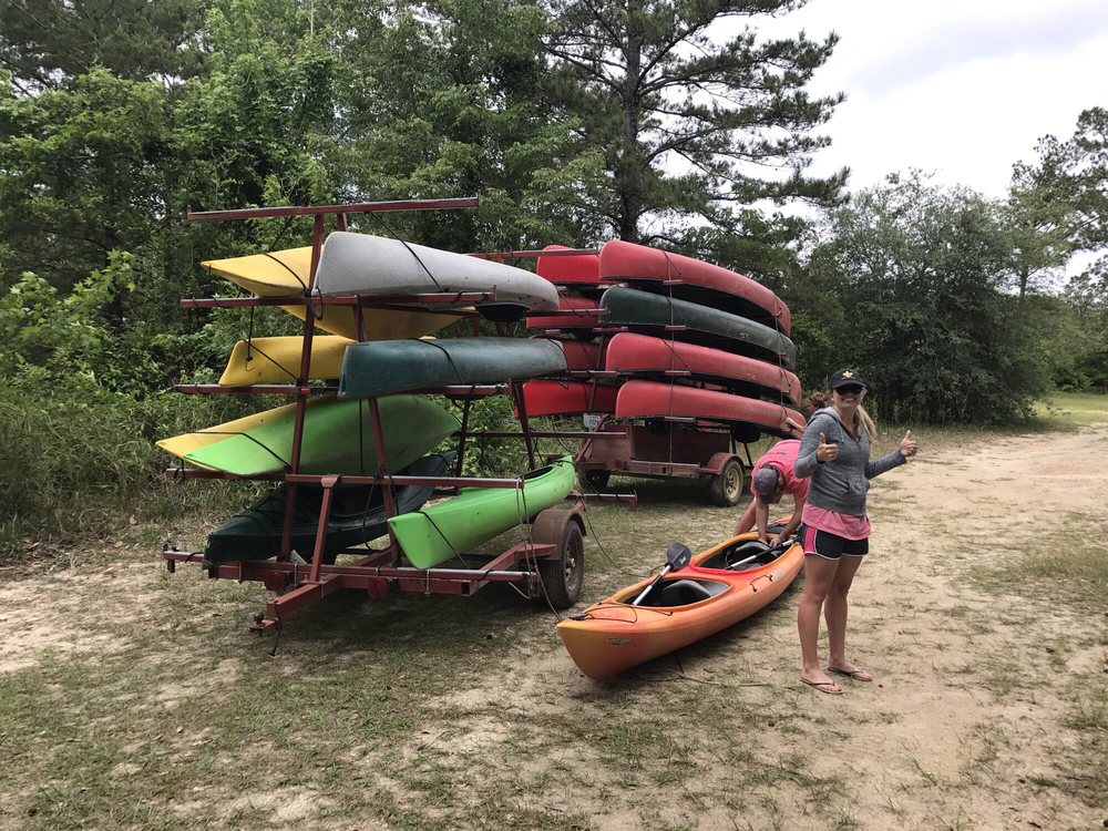Kayaks stacked waiting to go out on a tour.